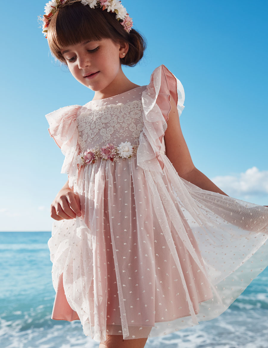 detské ružové čipkované šaty