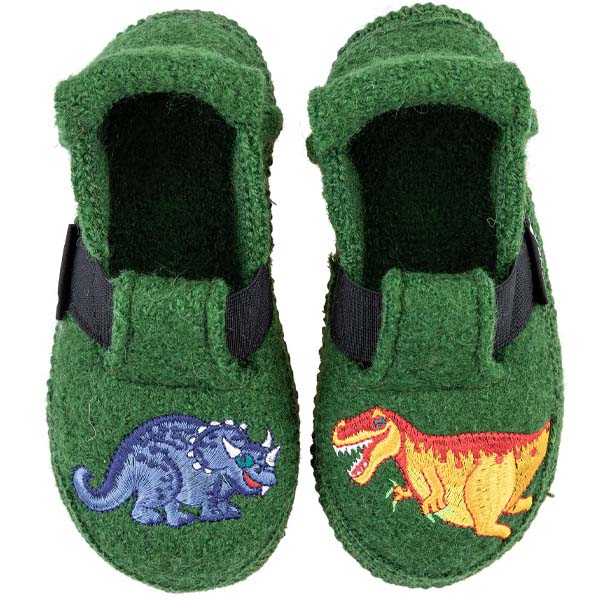 zelene papuce s dinosaurami